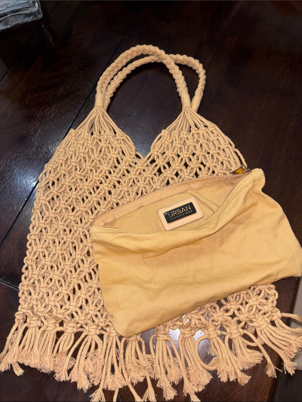 Urban Expressions Tan Macramé Tote with Matching Pouch